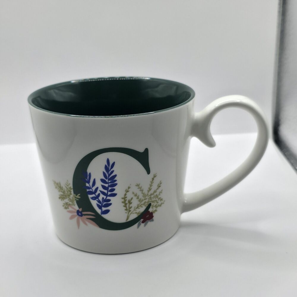 Opalhouse Green and White Monogrammed C Floral Coffee Mug